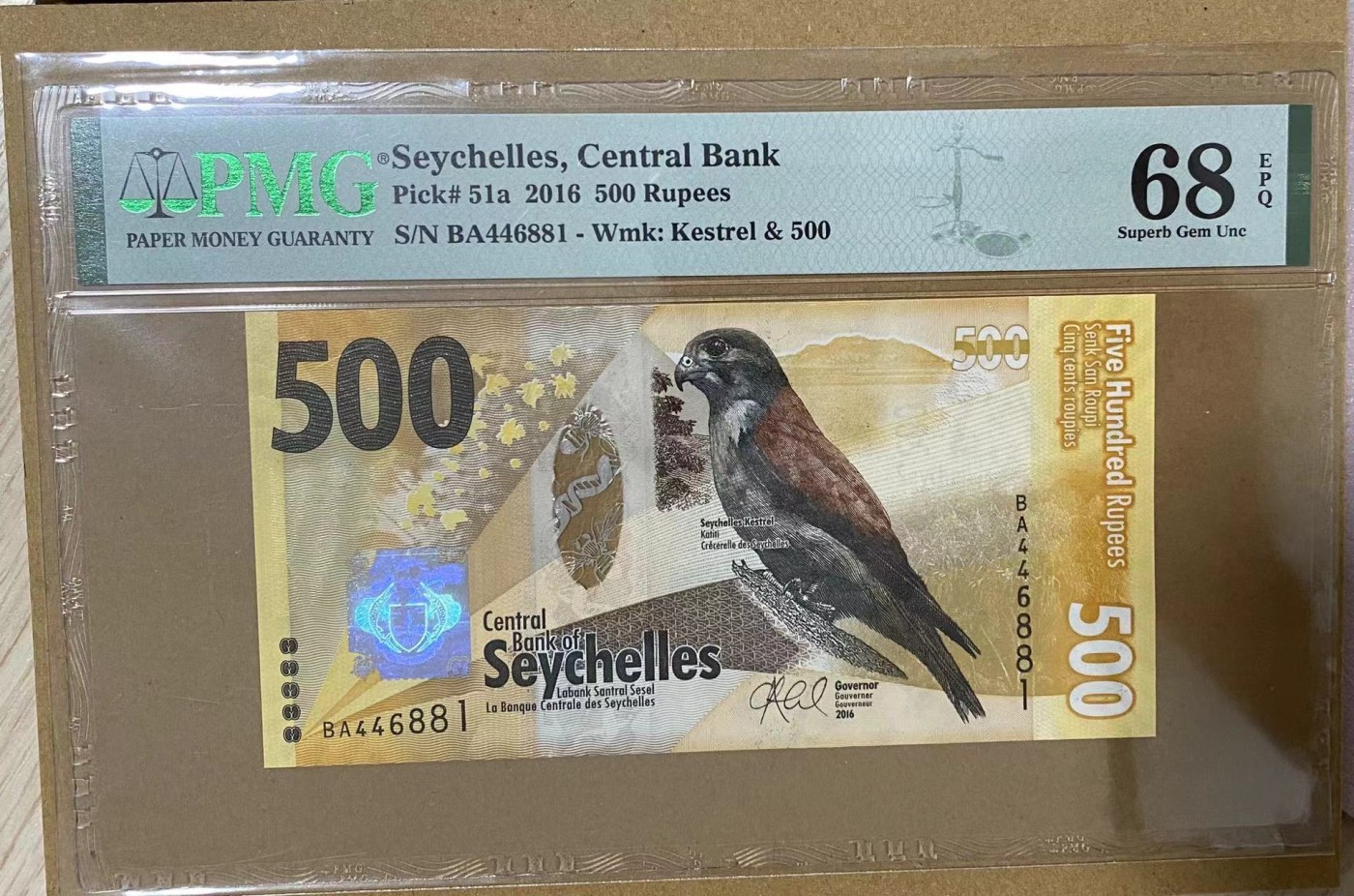 【Blue Auction】✨世界纸币精拍第435期【精】 【BA首发冠 冠军分】塞舌尔 2016年500卢比 PMG68EPQ 超高分 精美 