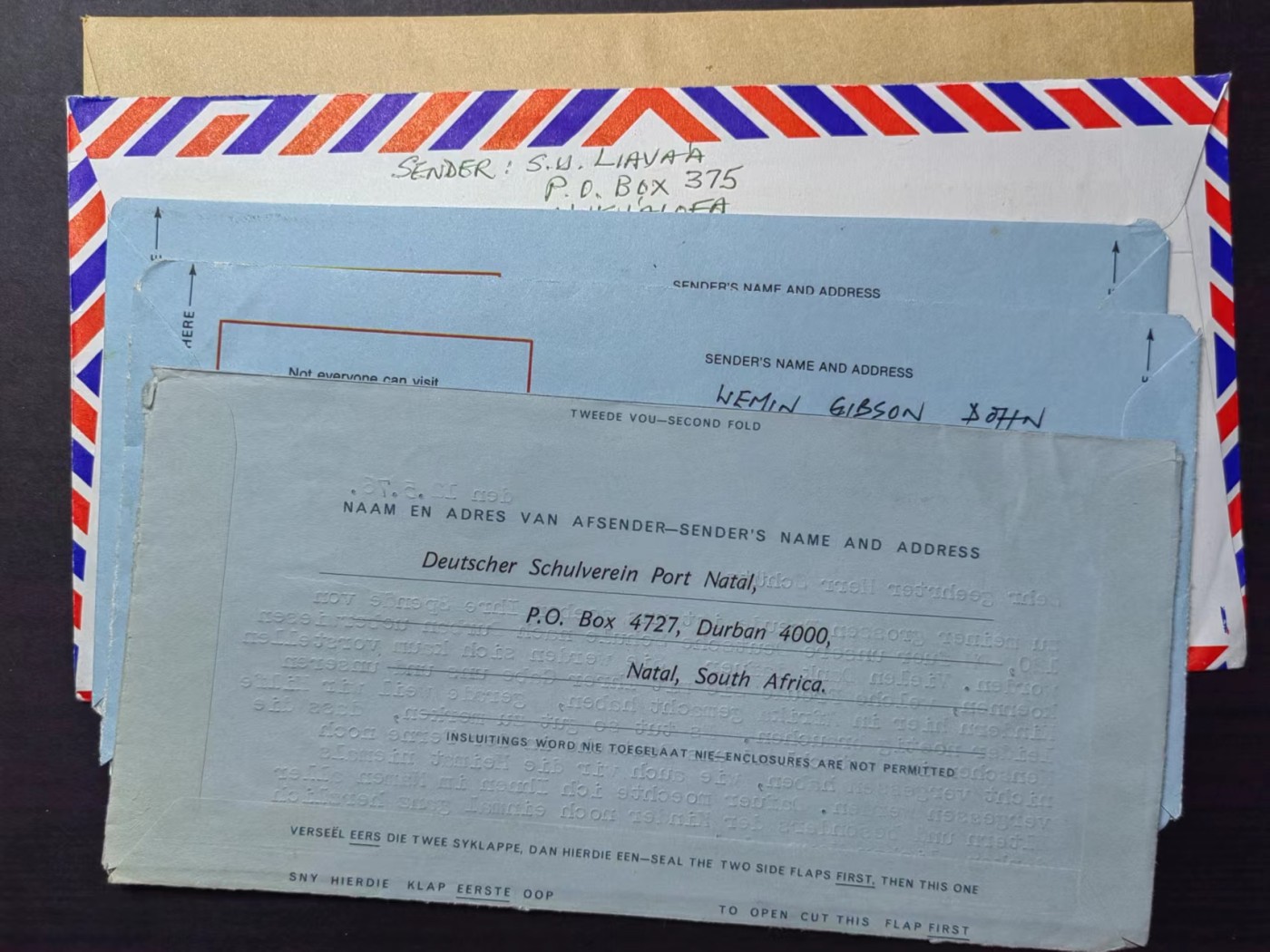 多国邮品✌（拍卖场）精品🔥专场 第④⑨场 鸟类实寄邮封+南非学校寄德国机构感谢信，感谢捐赠资金