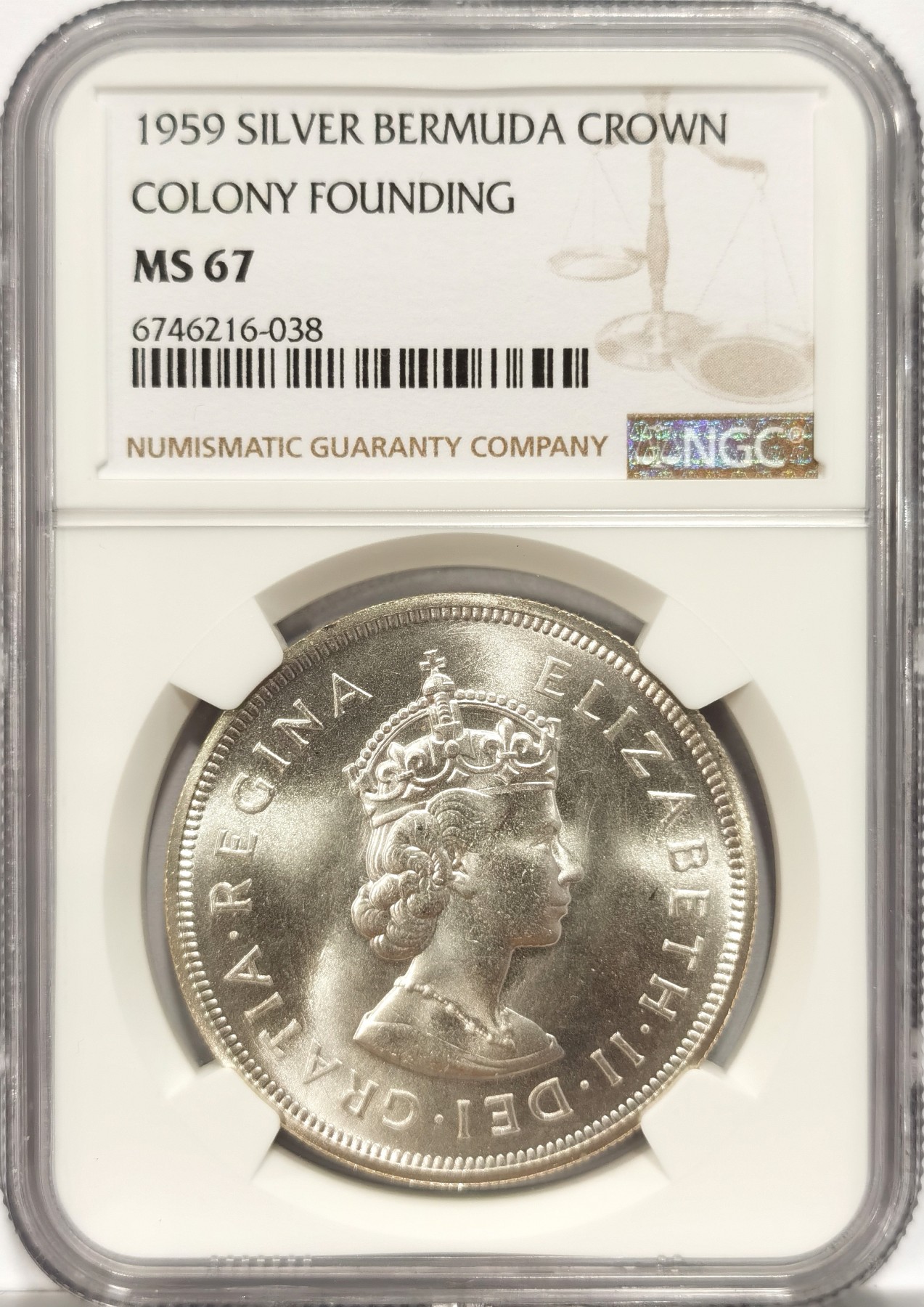 博洋堂“长夏未央”8月精品专场暨第089期（全场包邮） NGC MS67 英属百慕大1959年殖民地发现350周年纪念伊丽莎白二世1克朗银币 高分币