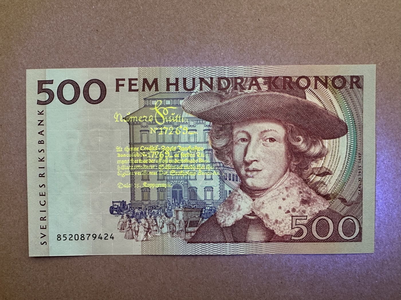 《张总收藏》138期-节后首期外币高货场 瑞典500克朗 UNC- 初版红卡尔 局部荧光