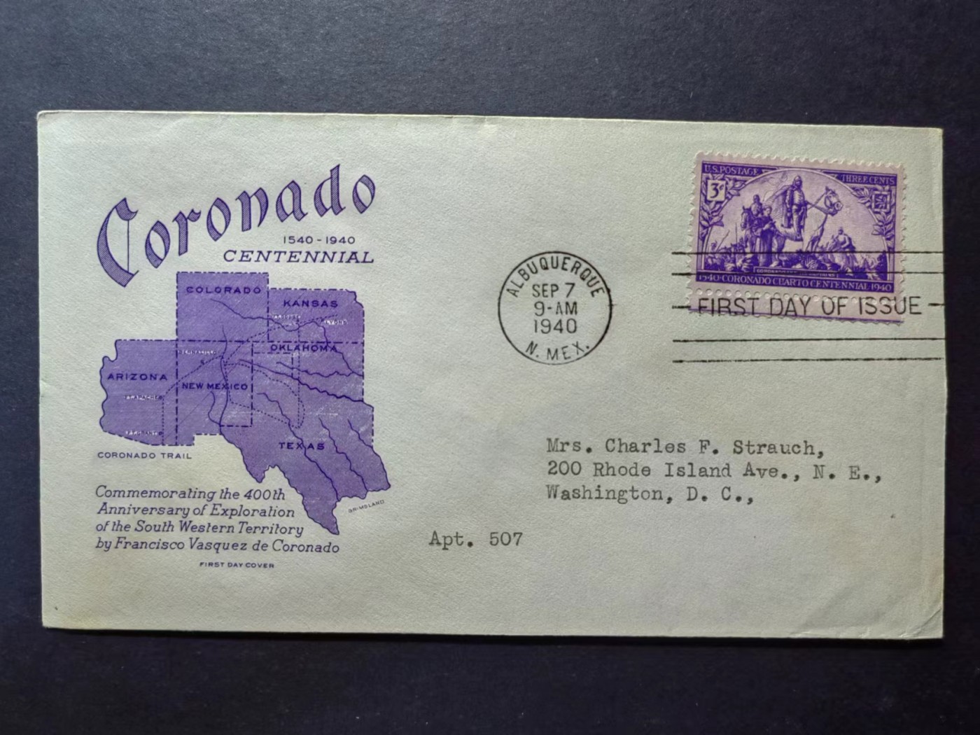 多国邮品✌（拍卖场）精品🔥专场 第④⑨场 1940年🇺🇸 探索西南领土400周年 实寄