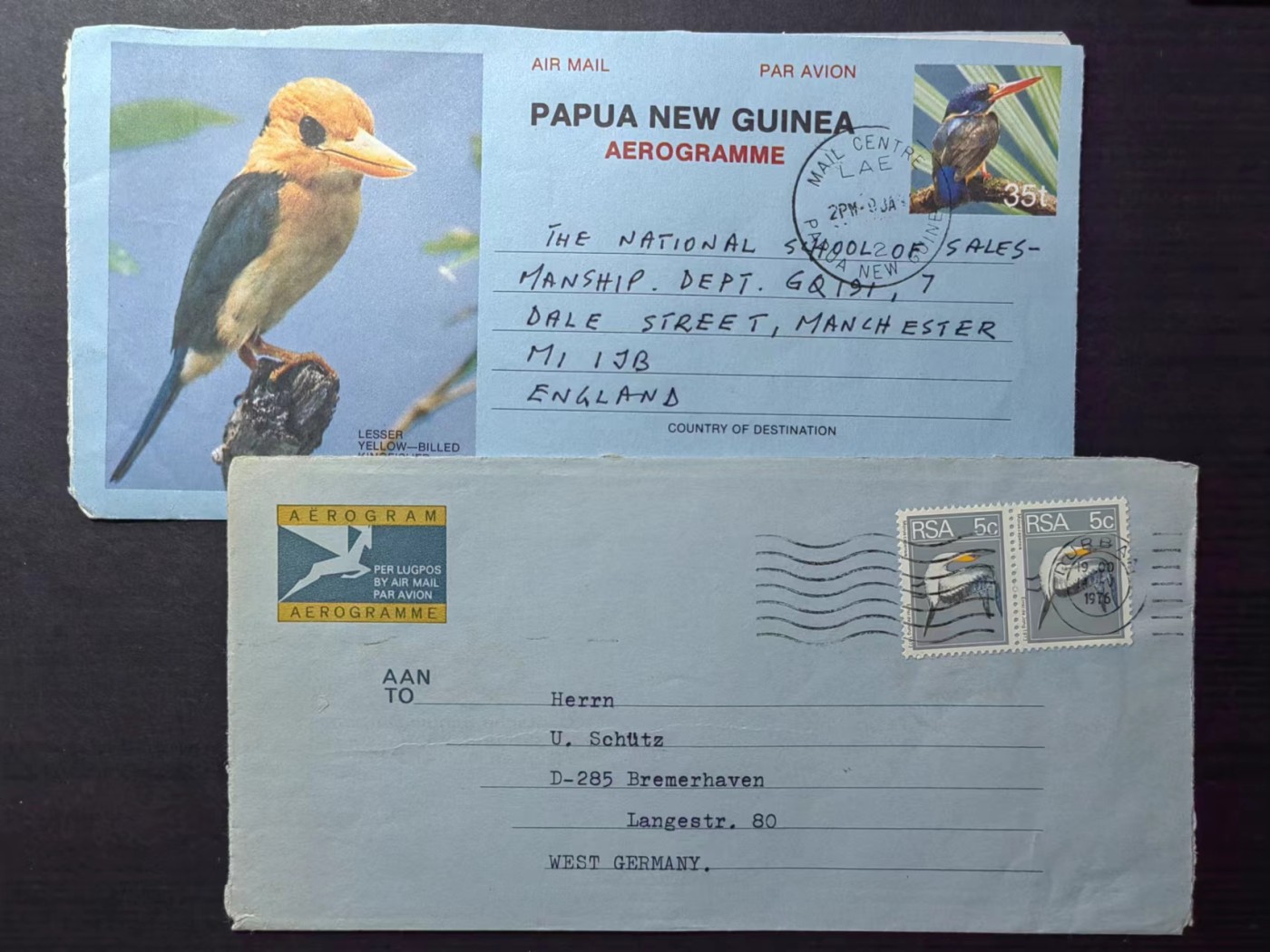多国邮品✌（拍卖场）精品🔥专场 第④⑨场 鸟类实寄邮封+南非学校寄德国机构感谢信，感谢捐赠资金