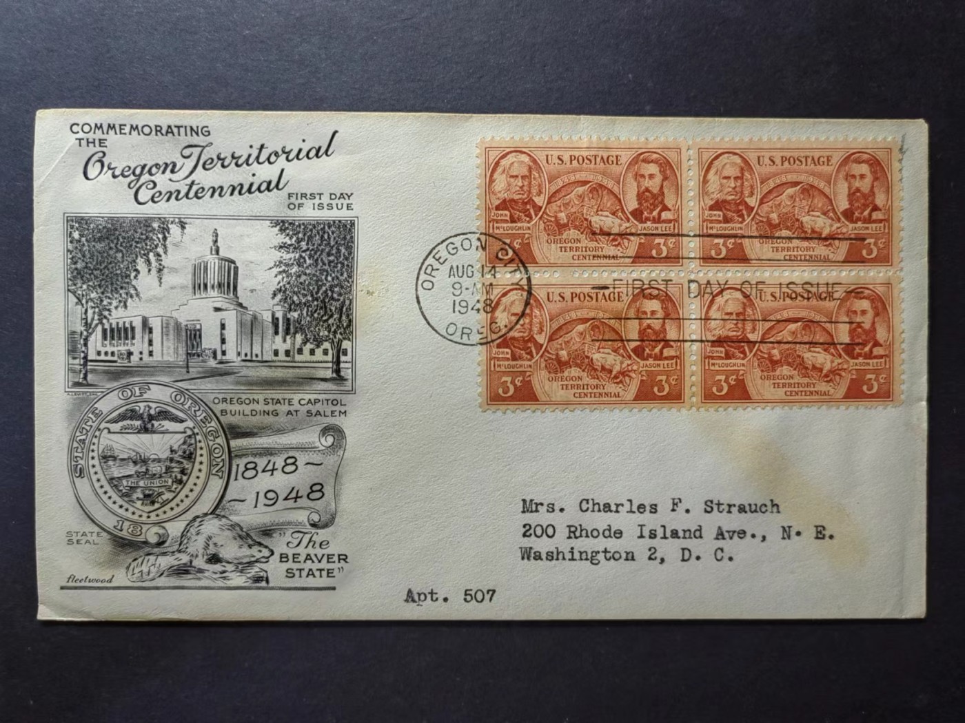 多国邮品✌（拍卖场）精品🔥专场 第④⑨场 1948年🇺🇸 俄勒冈州成立一百年 实寄邮封