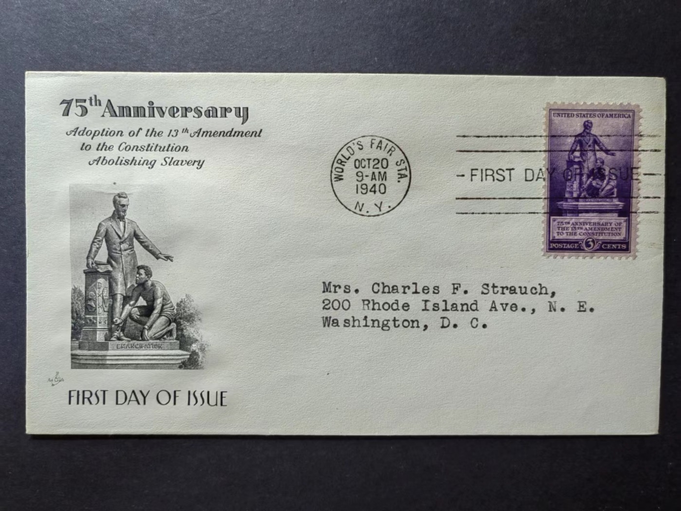 多国邮品✌（拍卖场）精品🔥专场 第④⑨场 1940年🇺🇸 宪法废除奴隶75周年 实寄封