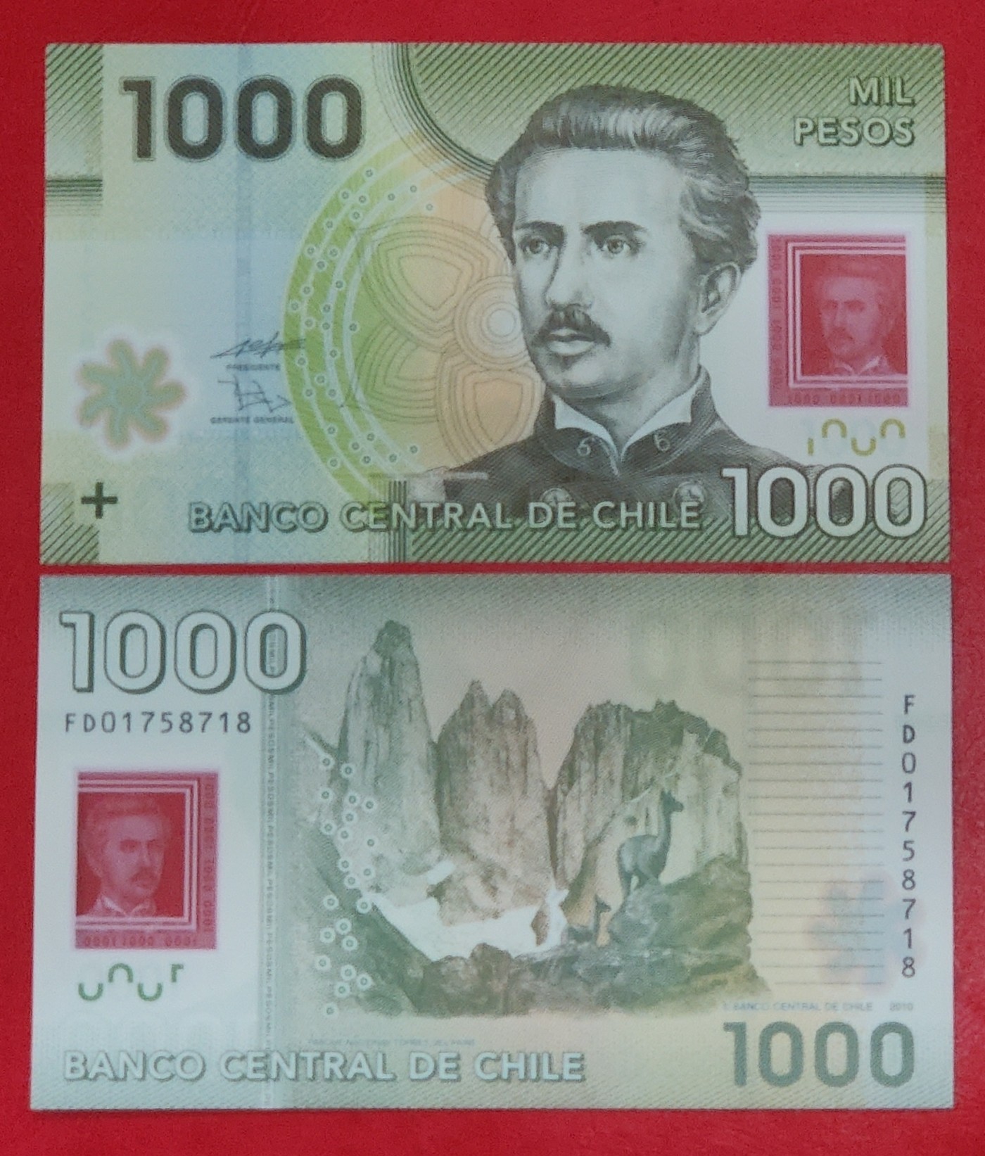【美洲】智利1000比索 塑料钞 2010年 全新UNC 