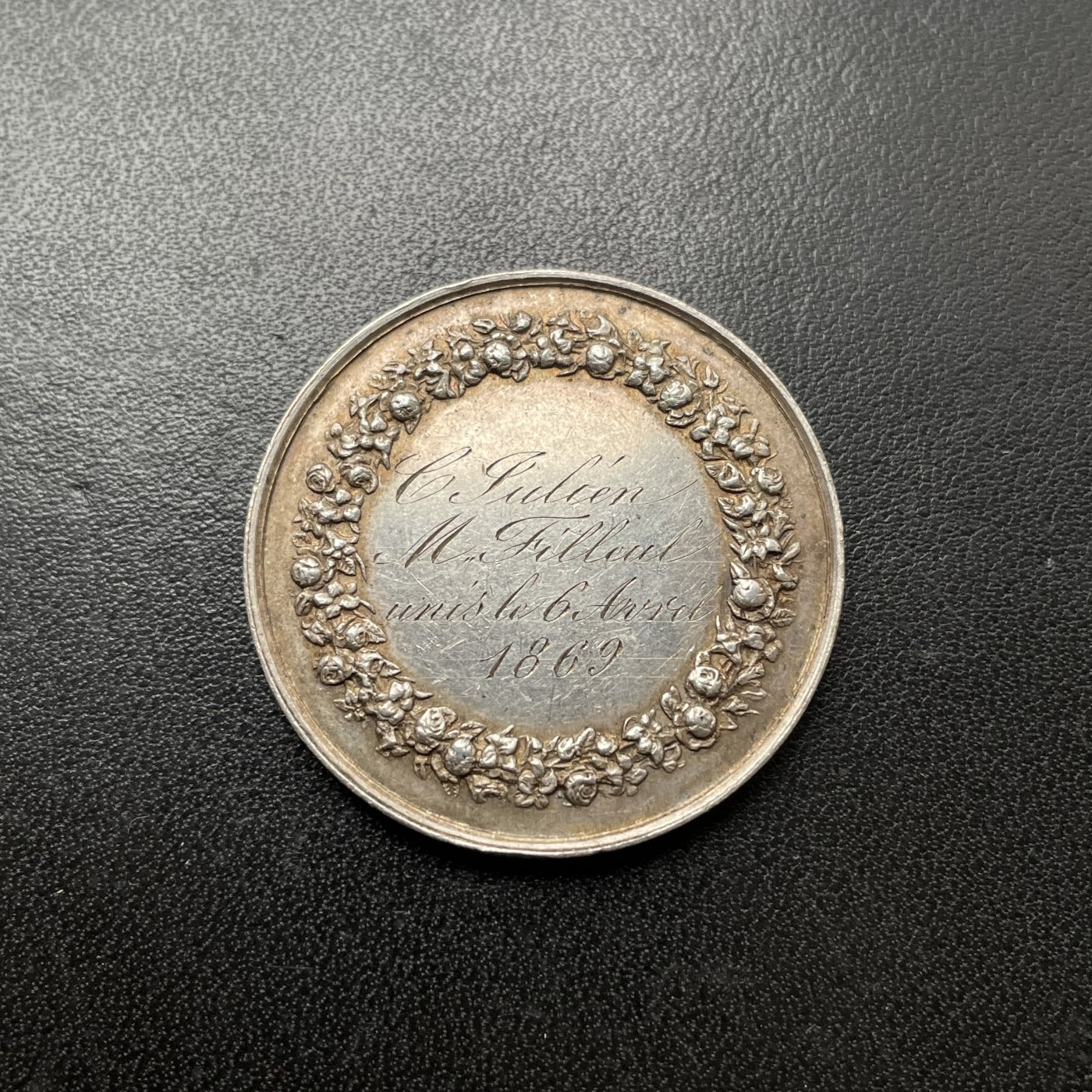 「木头集藏」章牌专场-第38期 1869年法国婚礼银章  直径：33.5mm，15.8g，边铭：蜜蜂 ARGENT