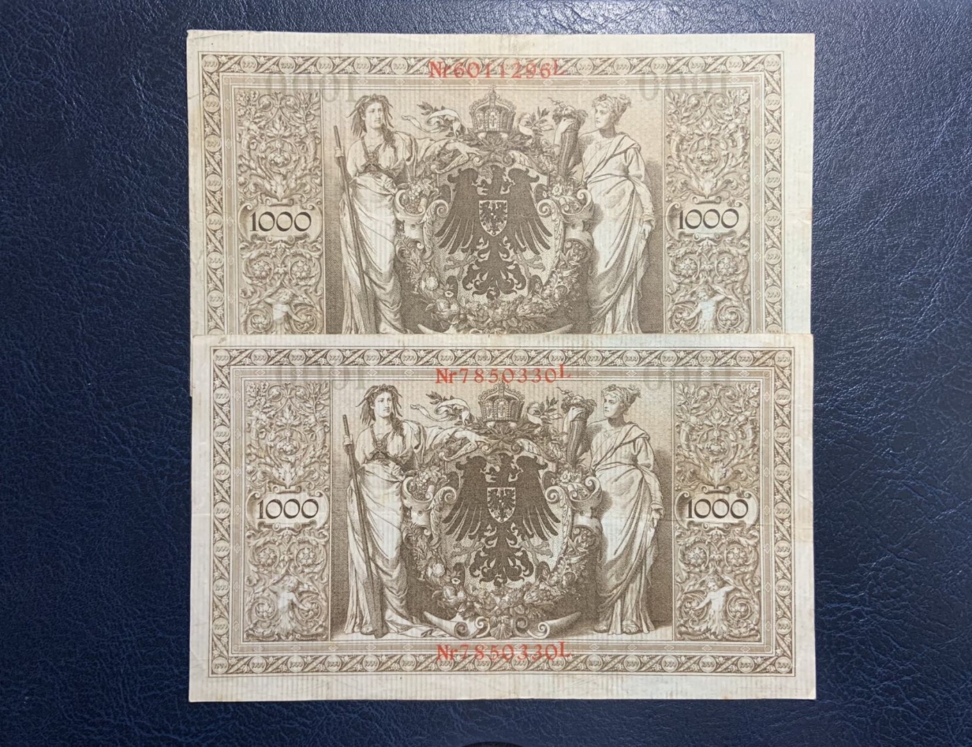 收藏联盟Quantum Auction 第326期拍卖  德国1910年1000马克两张 非全新  品相如图 大票幅 