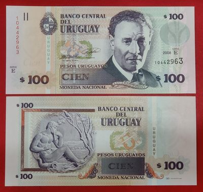 全新UNC 2008年 E乌拉圭100比索 纸币 美洲 号码随机 - 全新UNC 2008年 E乌拉圭100比索 纸币 美洲 号码随机