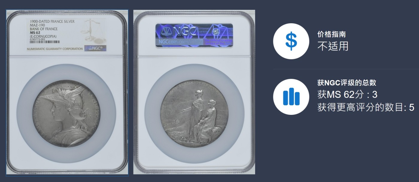 「木头集藏」章牌专场-第38期 O.Roty～法国法兰西银行建行百年纪念银章 直径：68mm，