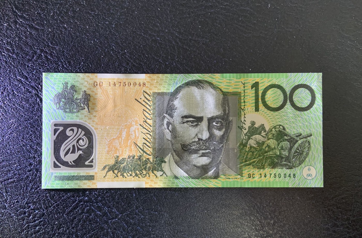 收藏联盟Quantum Auction 第326期拍卖  澳大利亚2014年100元 品相全新UNC 传奇战斗英雄 莫纳什