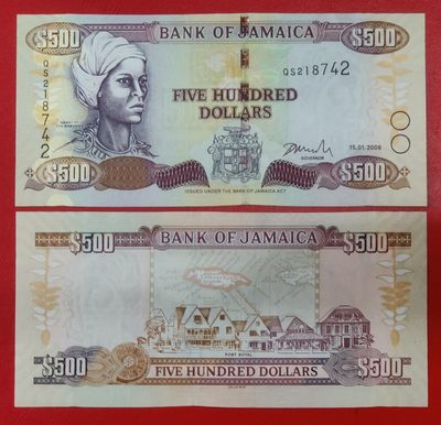 美洲 全新UNC 牙买加500元 2008年纸币 外币外国钱币 - 美洲 全新UNC 牙买加500元 2008年纸币 外币外国钱币