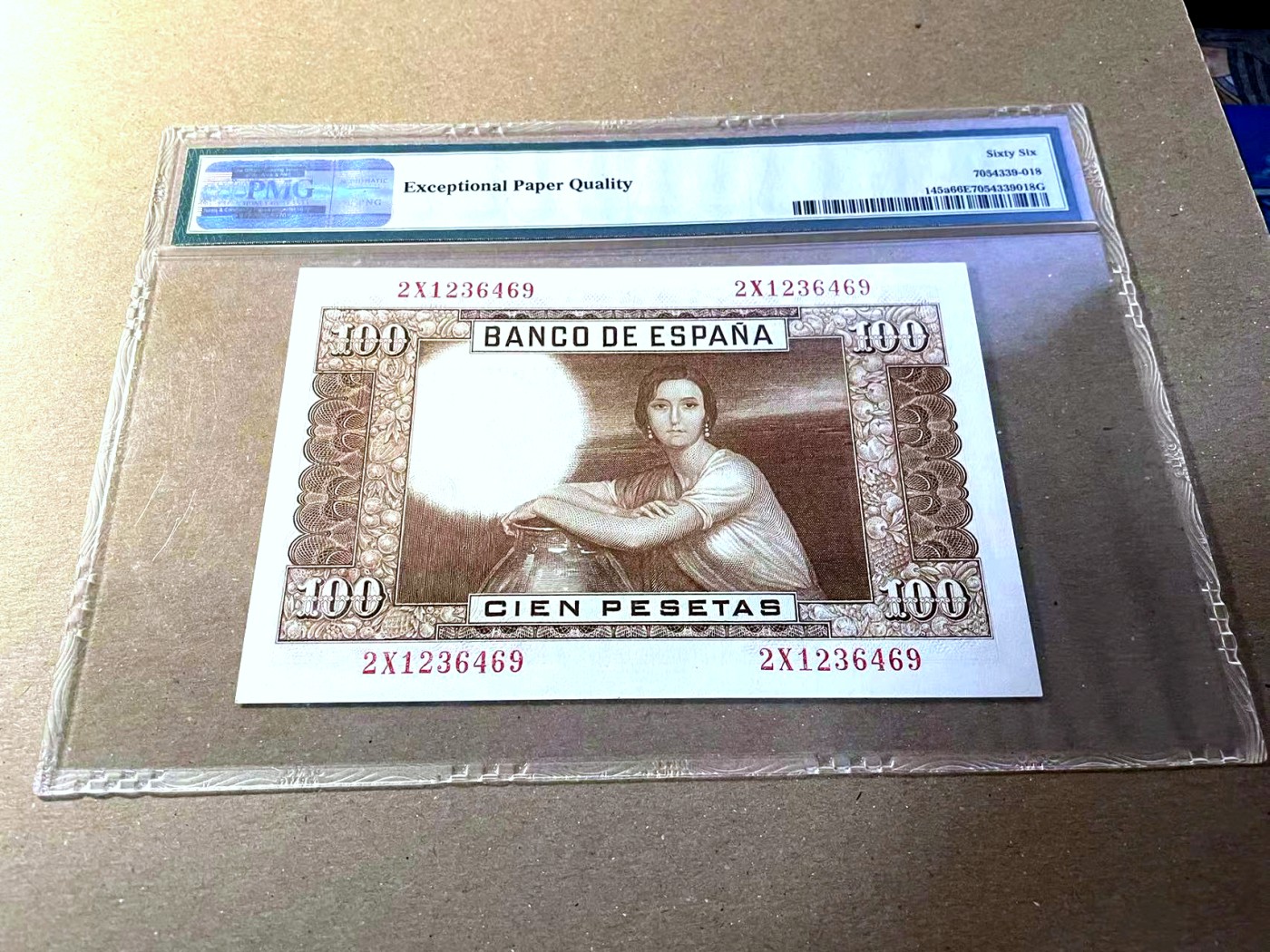 【Blue Auction】✨世界纸币精拍第436期【精】 西班牙 1953年100比塞塔 PMG66EPQ 抱瓶女 