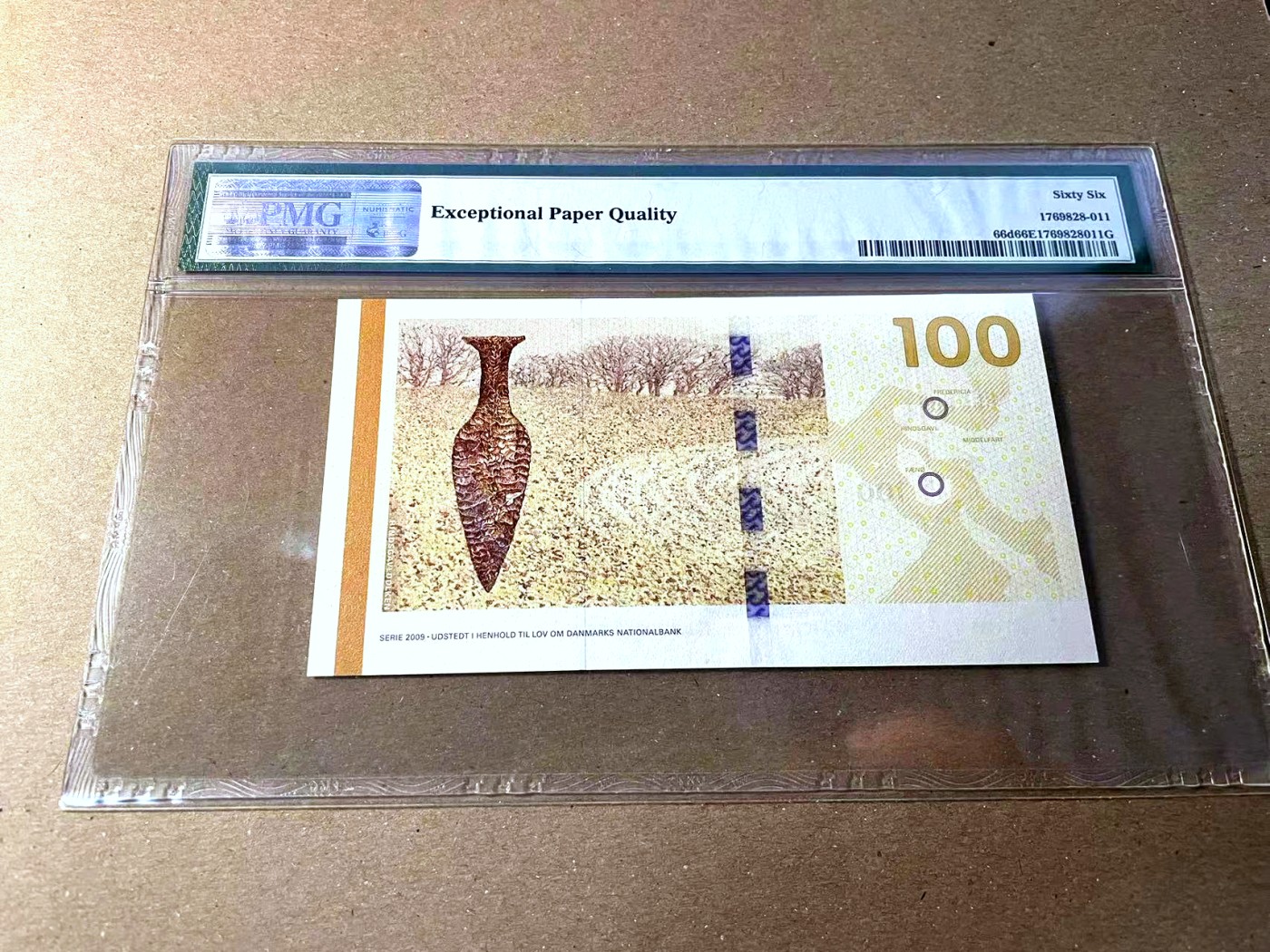 【Blue Auction】✨世界纸币精拍第436期【精】 【999豹子号 倒置号】丹麦 2015年100克朗 PMG66EPQ 