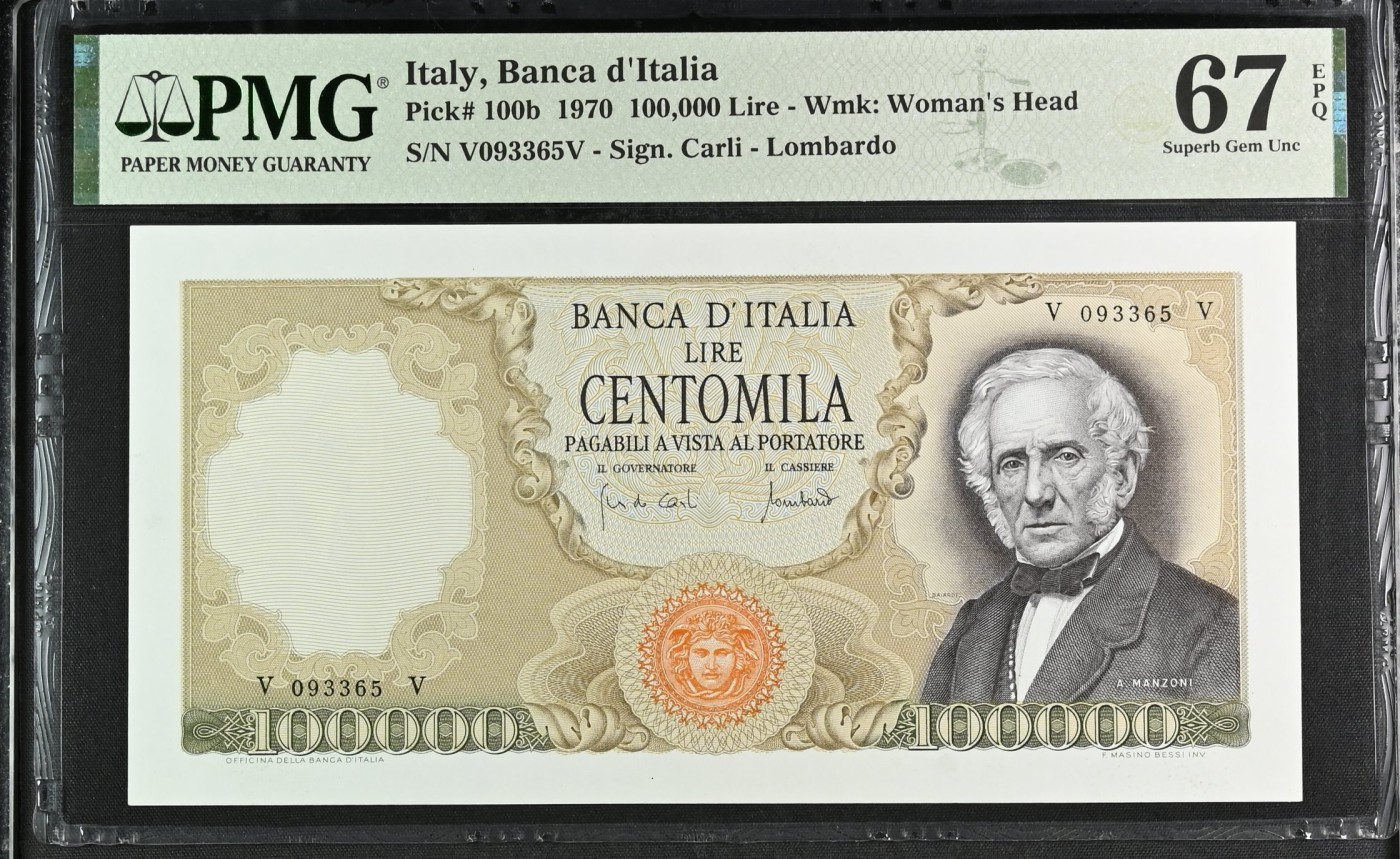 Immortal acution 2024拍场 Italy, Banca d'Italia, 100,000 Lire 1970 - Wmk: Woman's Head
