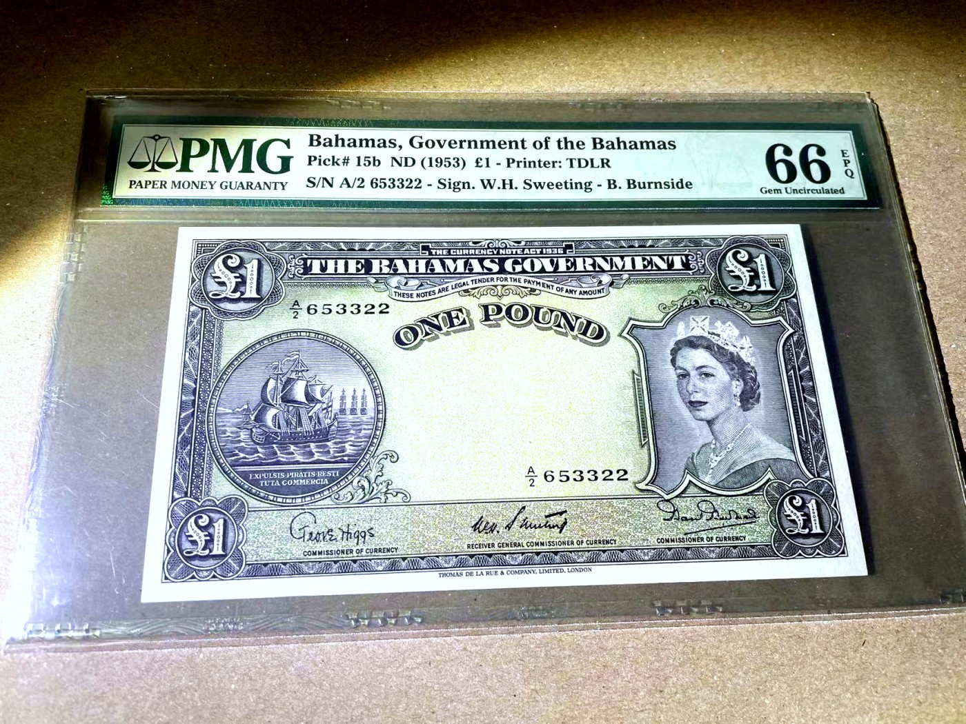 【Blue Auction】✨世界纸币精拍第436期【精】  【无47】巴哈马 1953年1镑 PMG66EPQ 大冠女王 