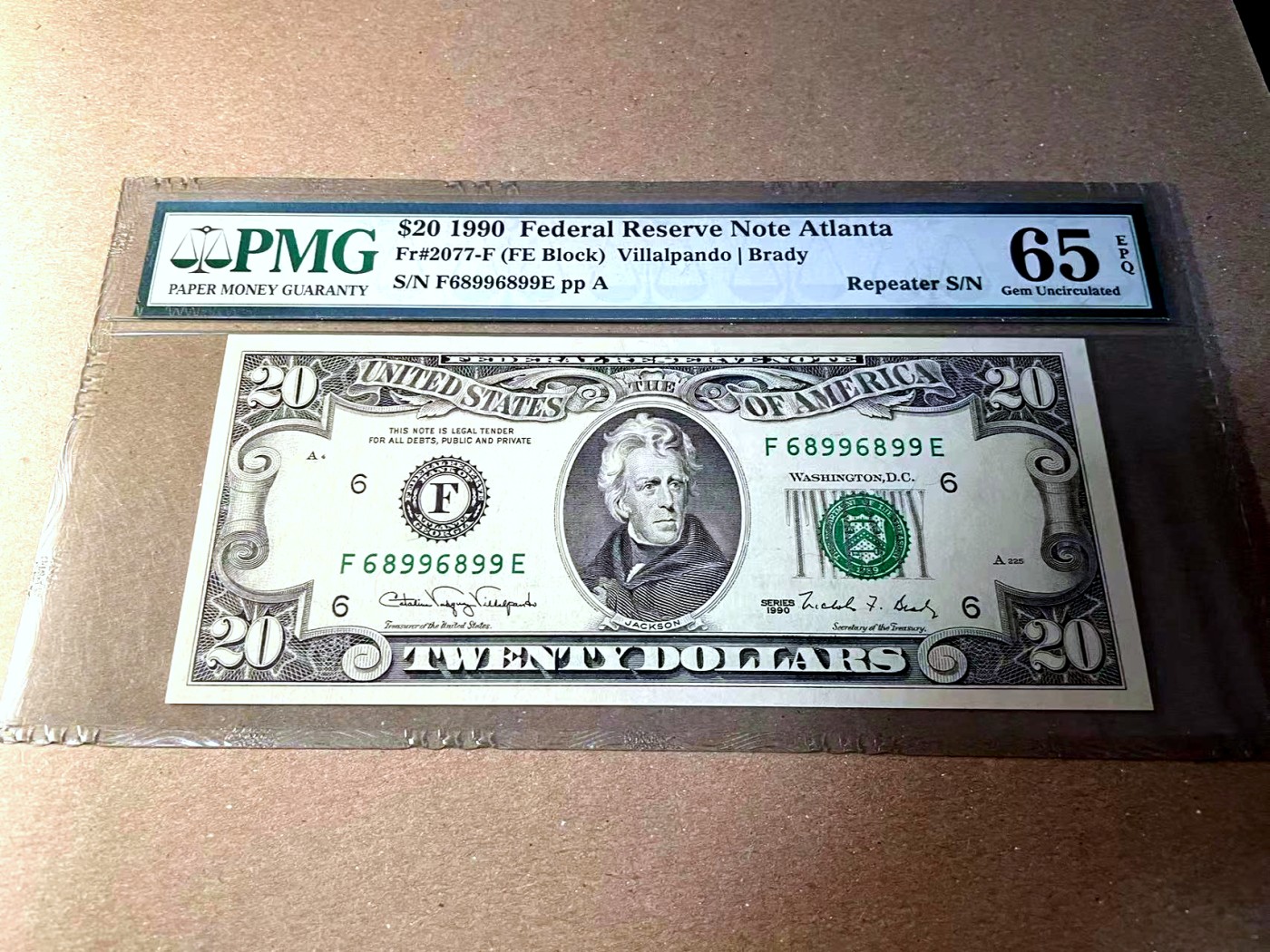 【Blue Auction】✨世界纸币精拍第436期【精】 【倒置号 重复号】美国 1990年20美金 PMG65EPQ  