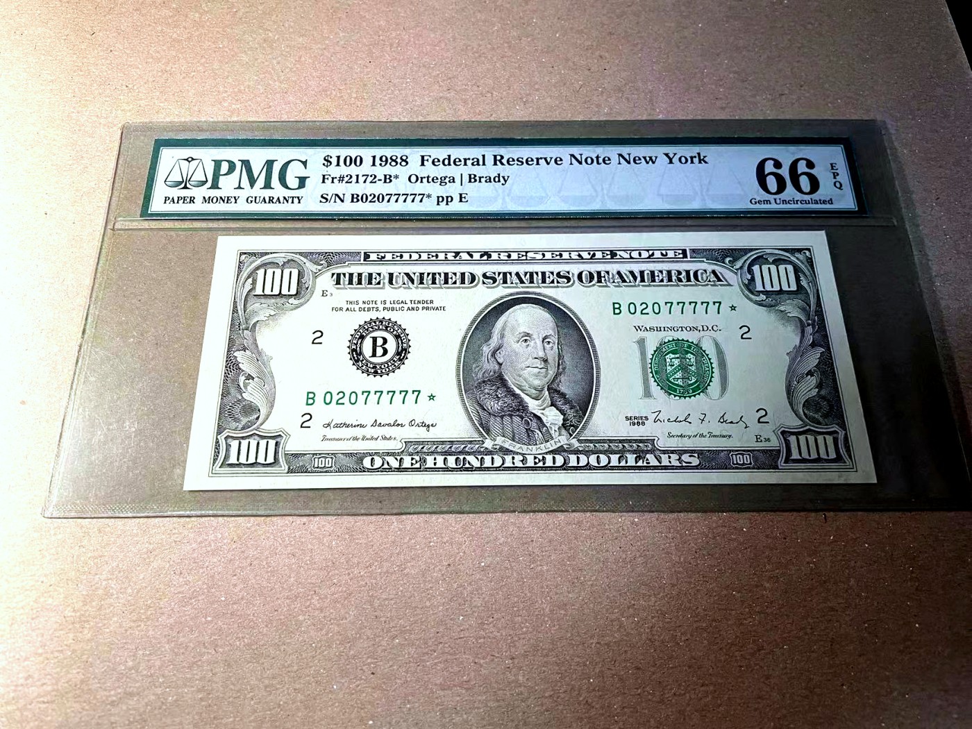 【Blue Auction】✨世界纸币精拍第436期【精】 【老虎号 补号】美国 1988年100美金 PMG66EPQ 