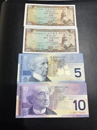 《外钞收藏家》第三百四十一期 - 澳门大西洋银行10元两张+加拿大旅版初版两张 四张一起 全新UNC