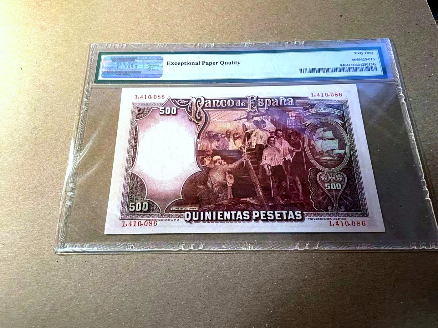 【Blue Auction】✨世界纸币精拍第436期【精】 西班牙 1931年500比塞塔 PMG64EPQ BWC出品 海盗