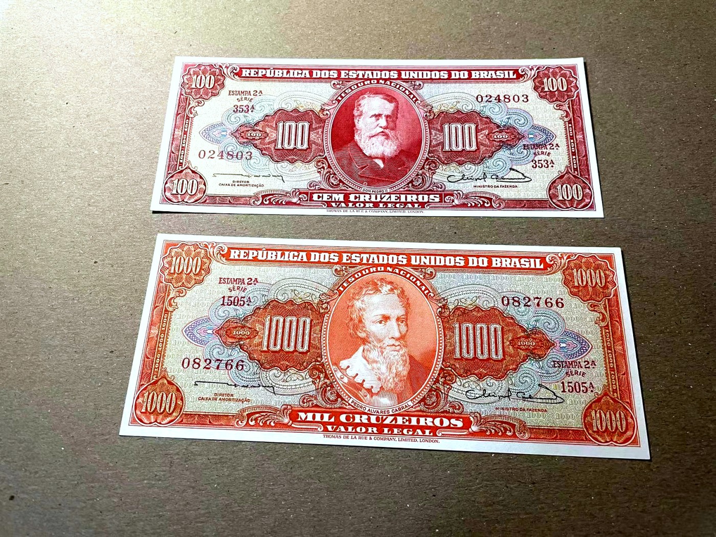 【Blue Auction】✨世界纸币精拍第436期【精】 【一组2张 无加盖版】巴西 100-1000克鲁塞罗 背面大场景 设计精美 全新UNC