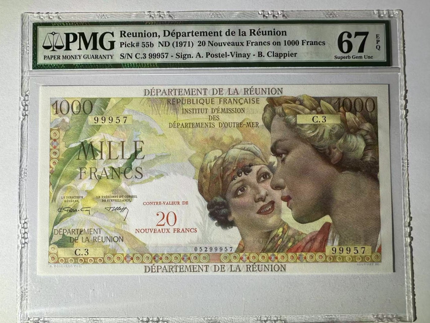 【Blue Auction】✨世界纸币精拍第436期【精】 留尼旺 1971年20新法郎 PMG67EPQ 高分 大票幅 备受追捧的品种 