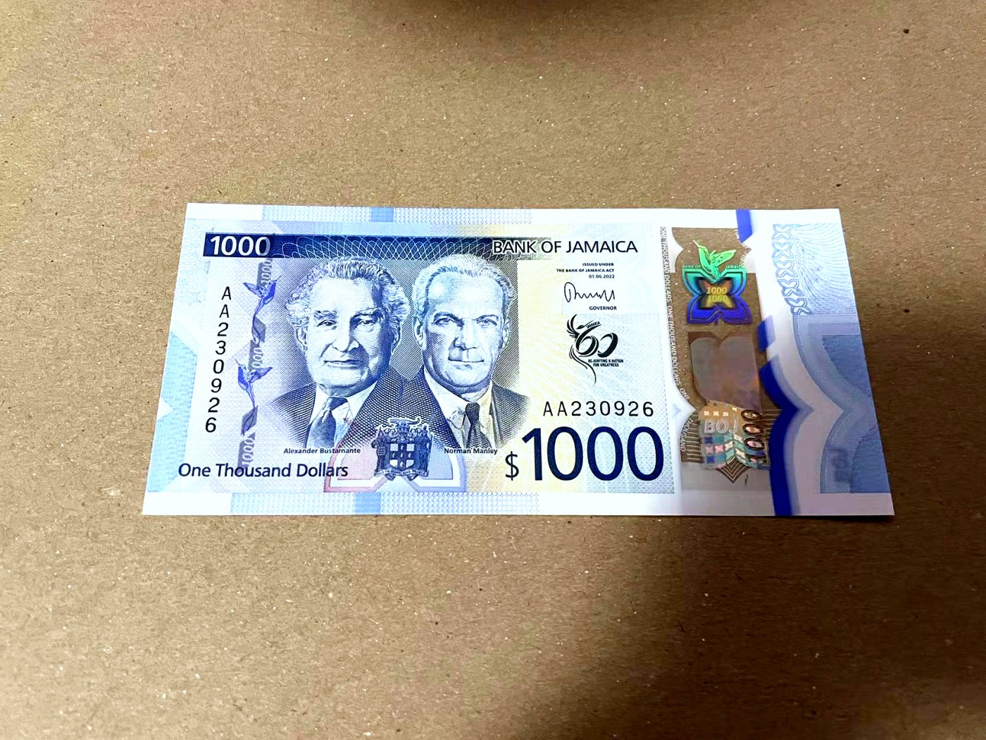 【Blue Auction】✨世界纸币精拍第436期【精】 【AA冠无47】牙买加 2022年1000元 全新UNC IBNS获奖提名