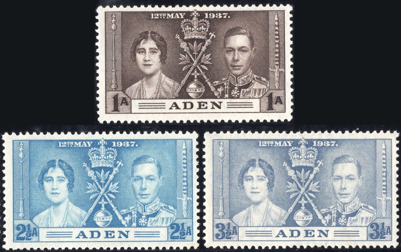 洪涛臻品批发群 精选邮票限时拍卖第五百四十二期  亚丁 1937年乔治六世加冕纪念3全新 原胶新贴润亮