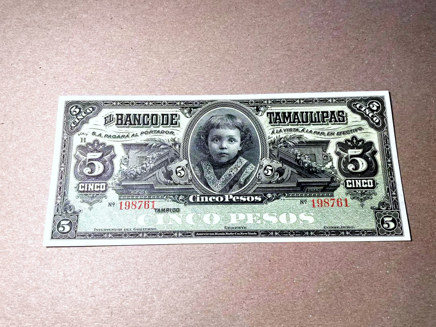 【Blue Auction】✨世界纸币精拍第436期【精】 墨西哥 1902-14年 5比索 二犬观湖 ABNC大票幅雕刻精美 UNC- 