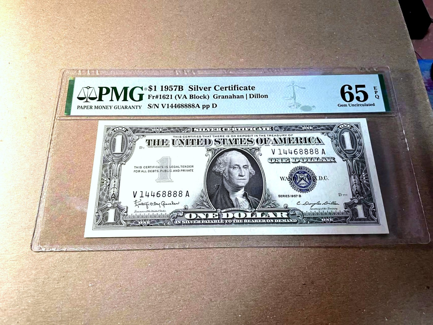 【Blue Auction】✨世界纸币精拍第436期【精】 【8888狮子号】美国 1957年1美金 PMG65EPQ 银币券