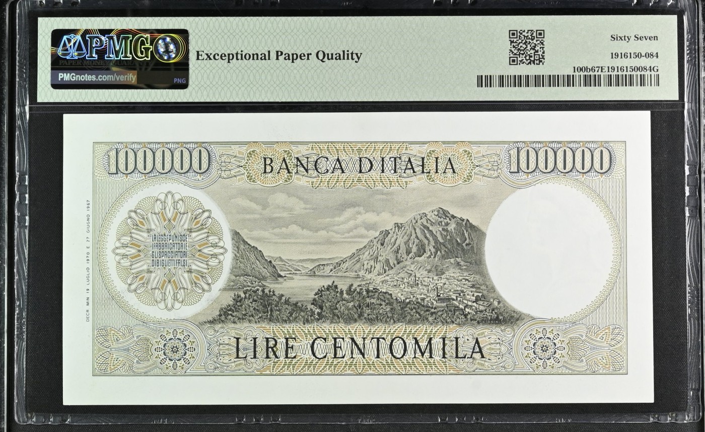 Immortal acution 2024拍场 Italy, Banca d'Italia, 100,000 Lire 1970 - Wmk: Woman's Head