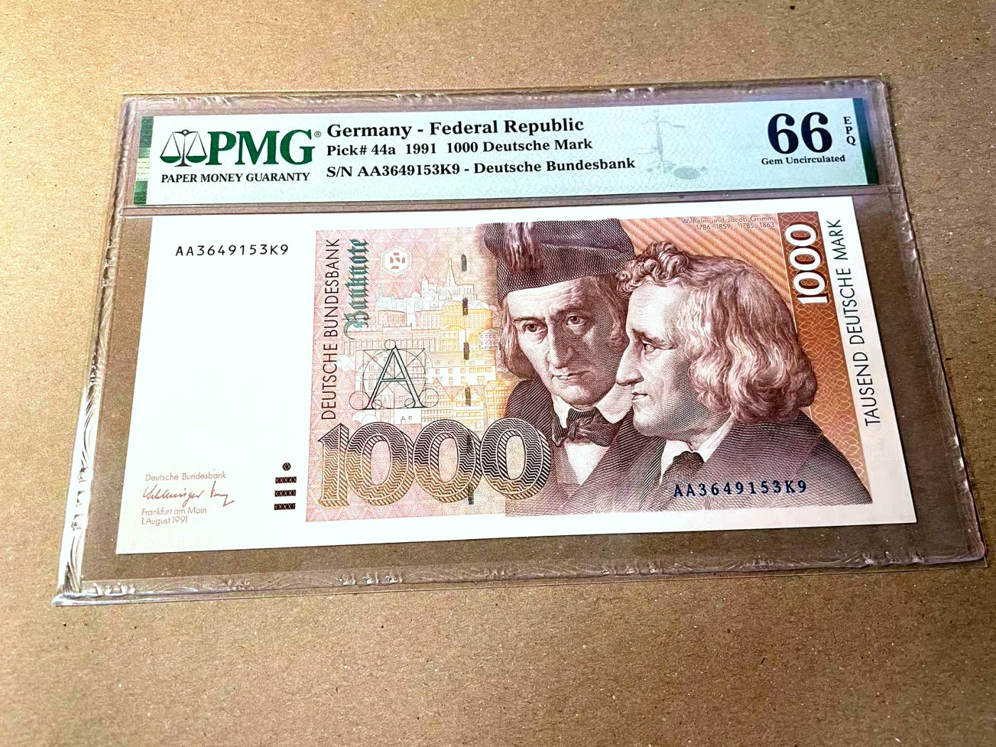 【Blue Auction】✨世界纸币精拍第436期【精】 【名家收藏 AA冠初版】德国 1991年1000马克 PMG66EPQ 格林兄弟 