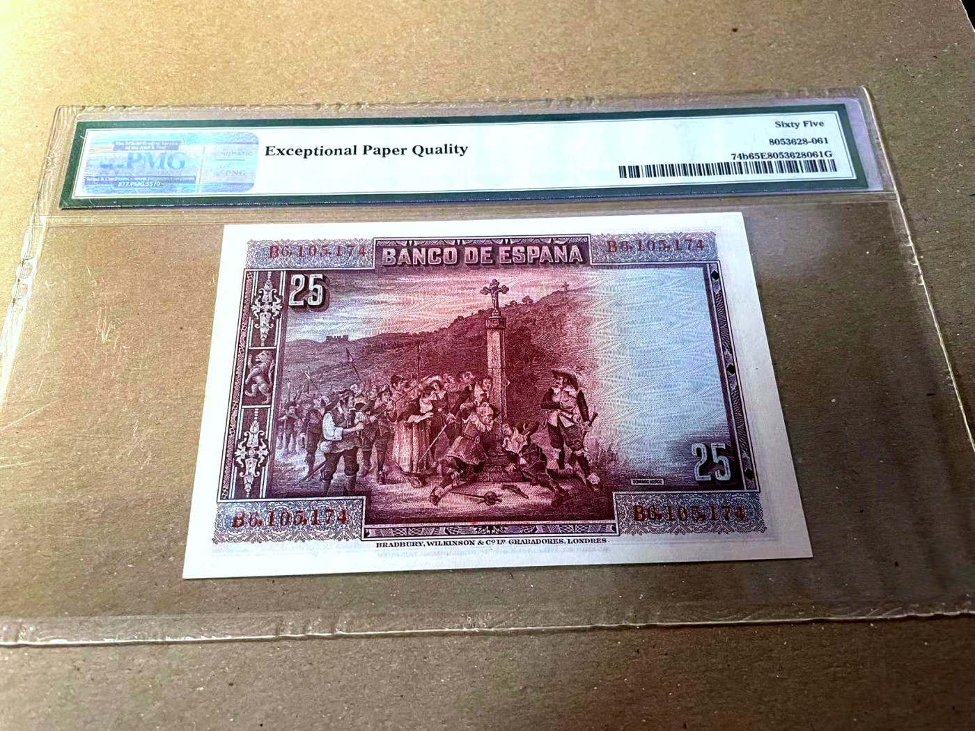 【Blue Auction】✨世界纸币精拍第436期【精】 西班牙 1928年25比塞塔 PMG65EPQ  BWC出品