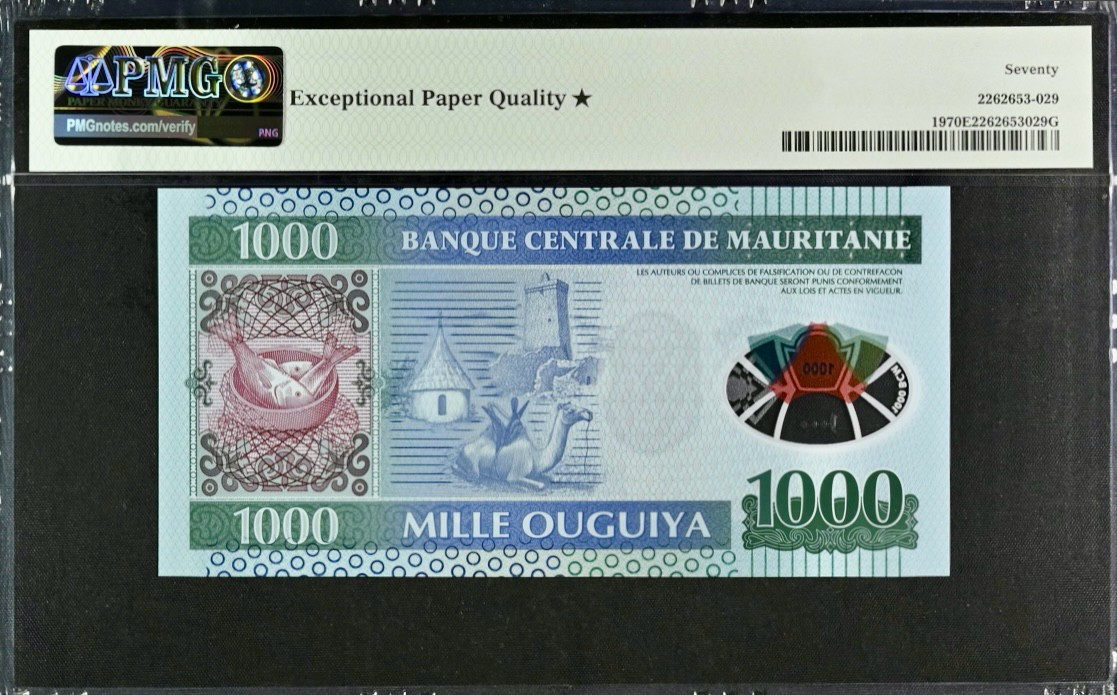 【Blue Auction】✨世界纸币精拍第436期【精】 【冠军分 满分 1111狮子号无47】毛里塔尼亚 2014年1000乌吉亚 PMG70EPQ星星