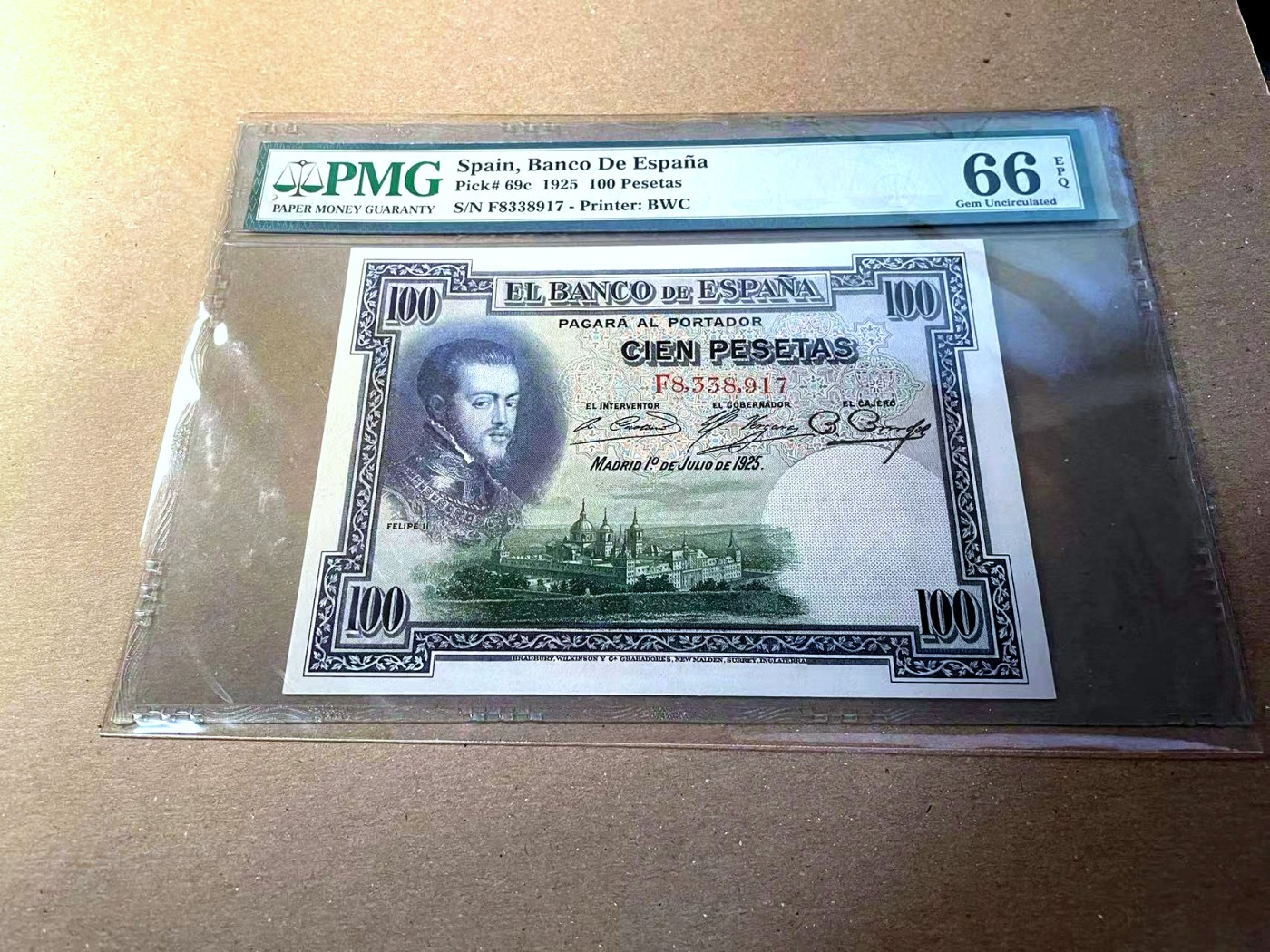 【Blue Auction】✨世界纸币精拍第436期【精】 西班牙 1925年100比塞塔 PMG66EPQ BWC出品