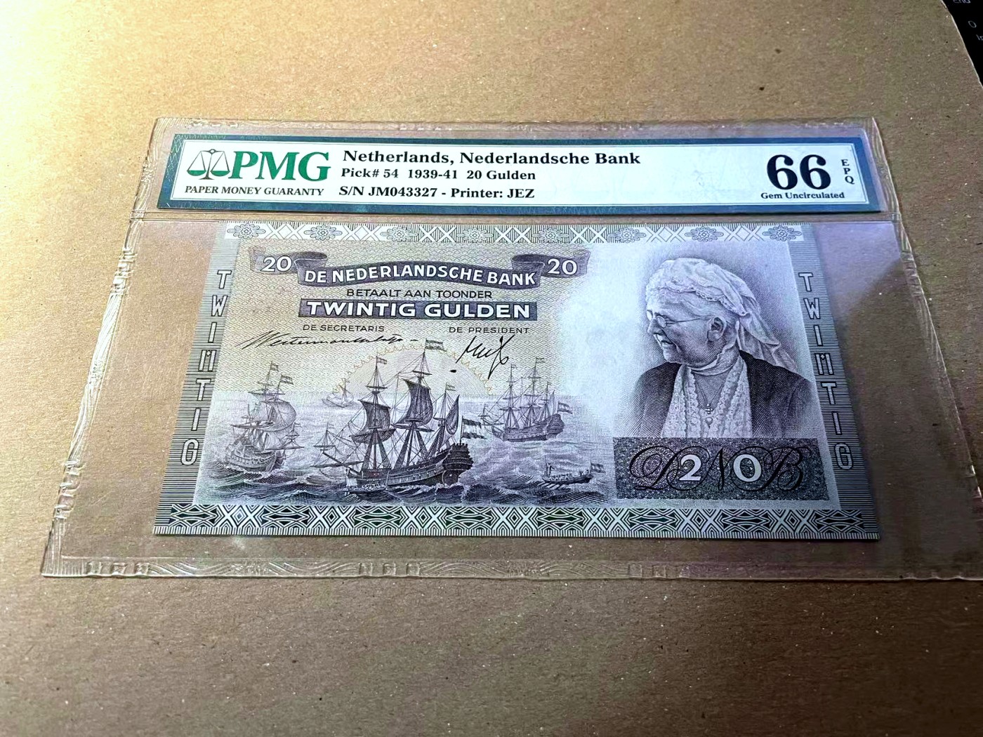 【Blue Auction】✨世界纸币精拍第436期【精】 荷兰 1939-41年20盾 PMG66EPQ 摄政王艾玛 