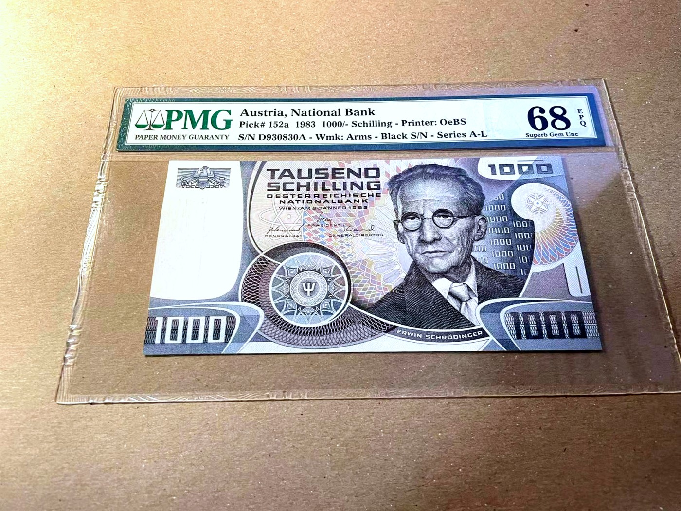 【Blue Auction】✨世界纸币精拍第436期【精】 【无47】奥地利 1983年1000先令 PMG68EPQ 超高分 薛定谔 