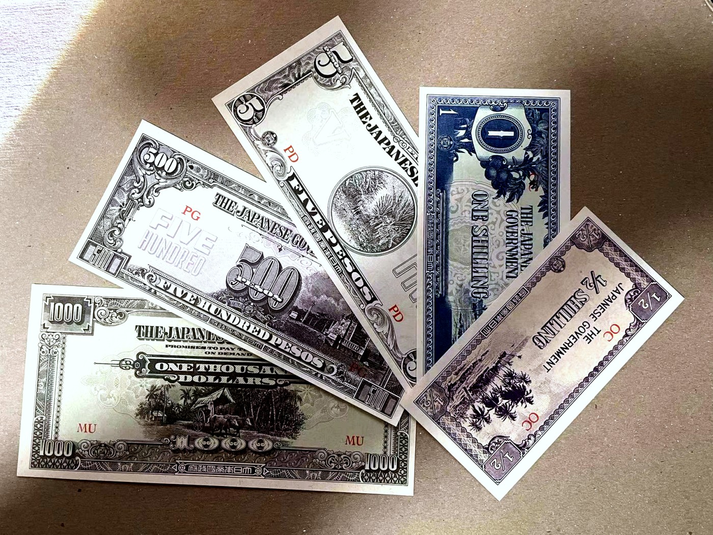 【Blue Auction】✨世界纸币精拍第436期【精】 【一组5张】日占缅甸 1/2-1000元/比索 UNC/UNC-