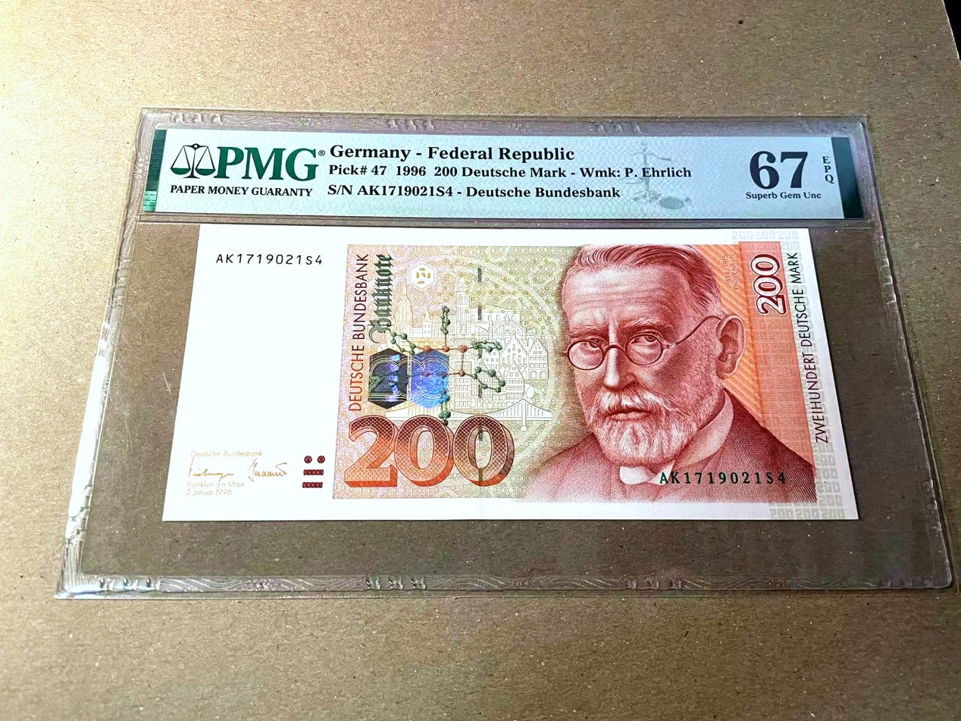 【Blue Auction】✨世界纸币精拍第436期【精】 德国 1996年200马克 PMG67EPQ 高分 