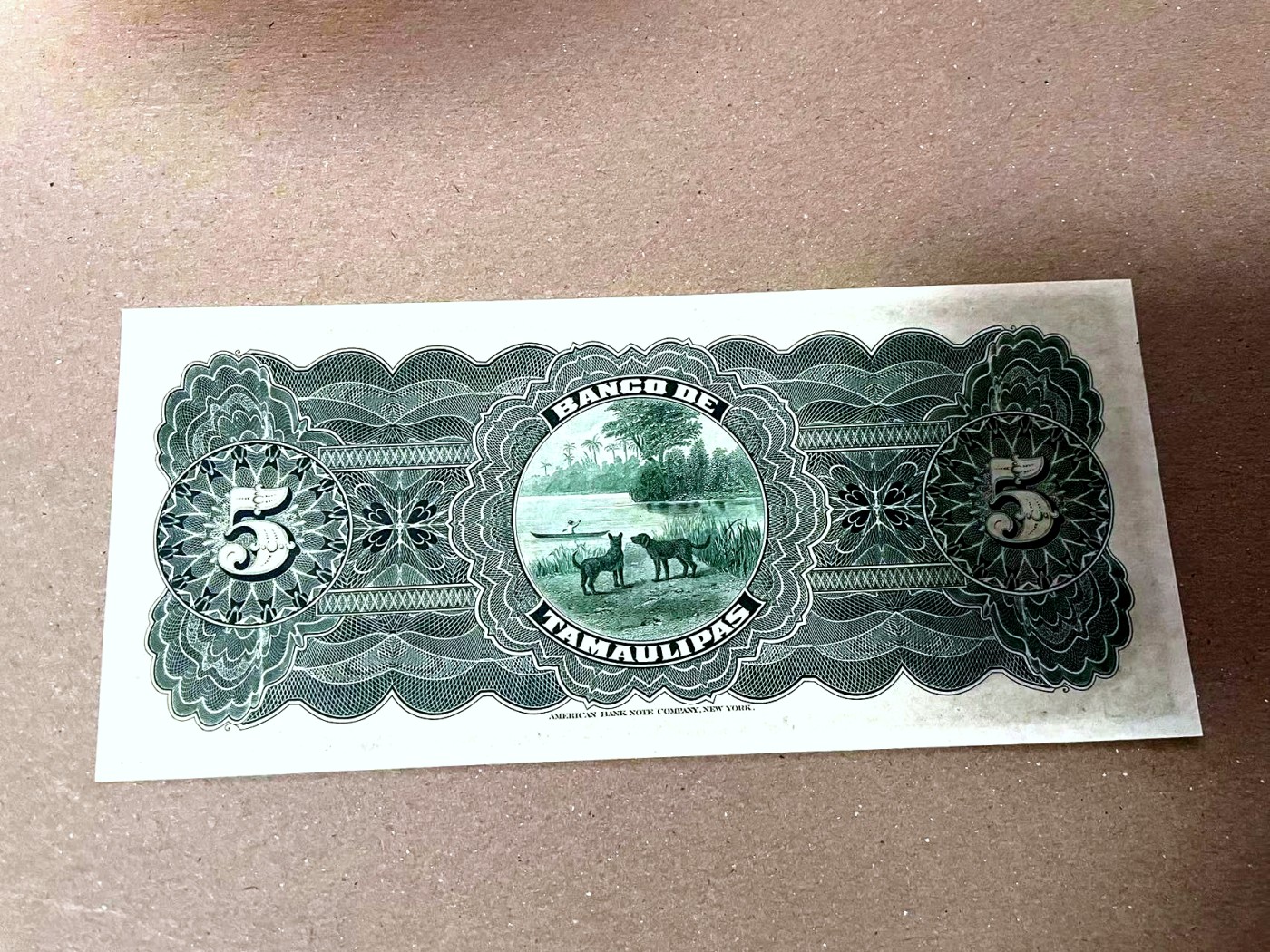 【Blue Auction】✨世界纸币精拍第436期【精】 墨西哥 1902-14年 5比索 二犬观湖 ABNC大票幅雕刻精美 UNC- 