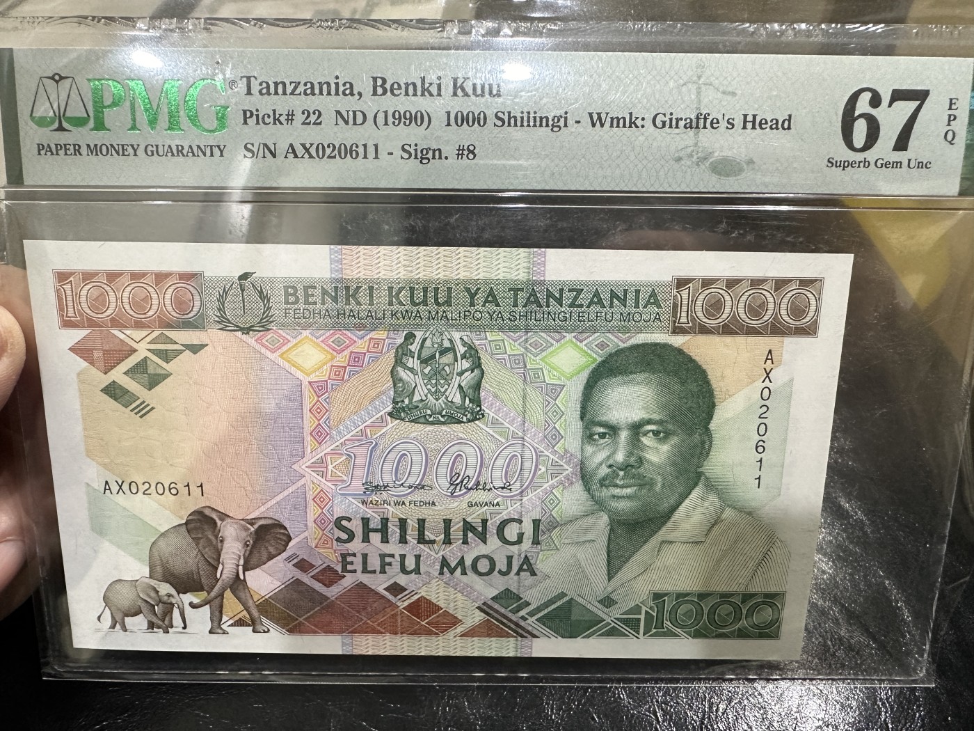 《外钞收藏家》第三百四十一期 1990年坦桑尼亚1000先令 PMG67 无47靓号