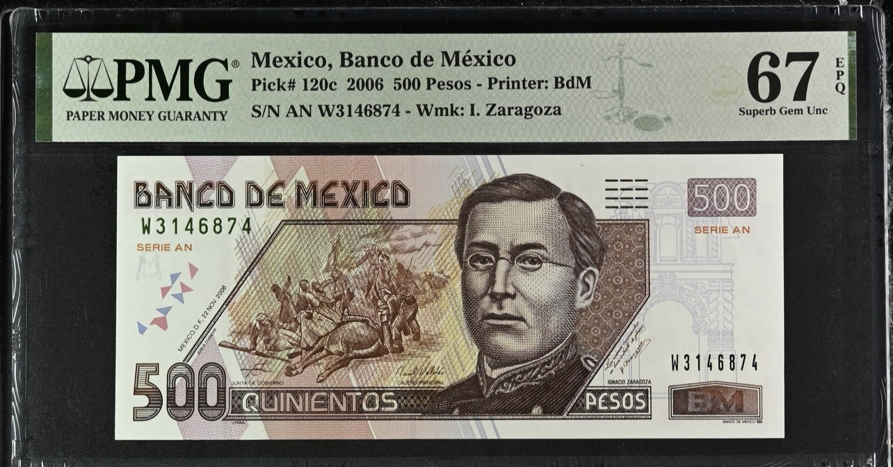PMG67墨西哥🇲🇽500比索2006稀少冠军分🏆TOP POP