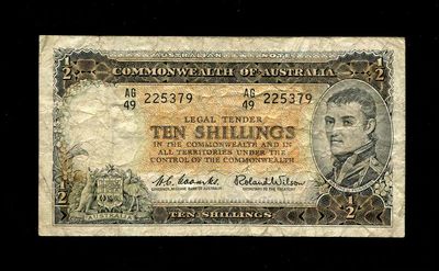 2024027纸币专场 - 澳大利亚 1954-1961年 10先令 原票美品