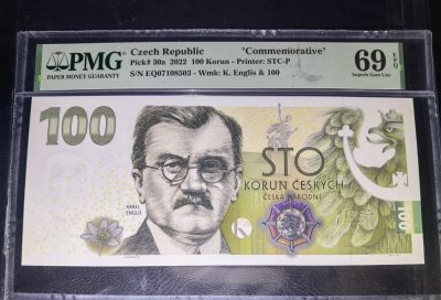 叁拾收藏第2期 - 捷克2022年100克朗  纪念钞 PMG69分