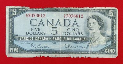 加拿大1954年5元纸币外国纸币流通品 - 加拿大1954年5元纸币外国纸币流通品