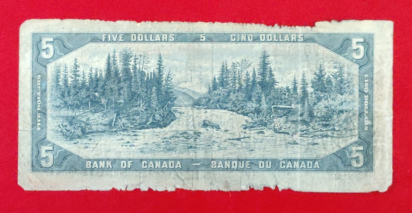 加拿大1954年5元纸币外国纸币流通品