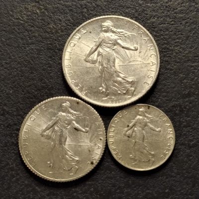 0起1加-纯粹捡漏拍-297散币场 - 法国1916年播种女神50分-2法郎3枚全银套币