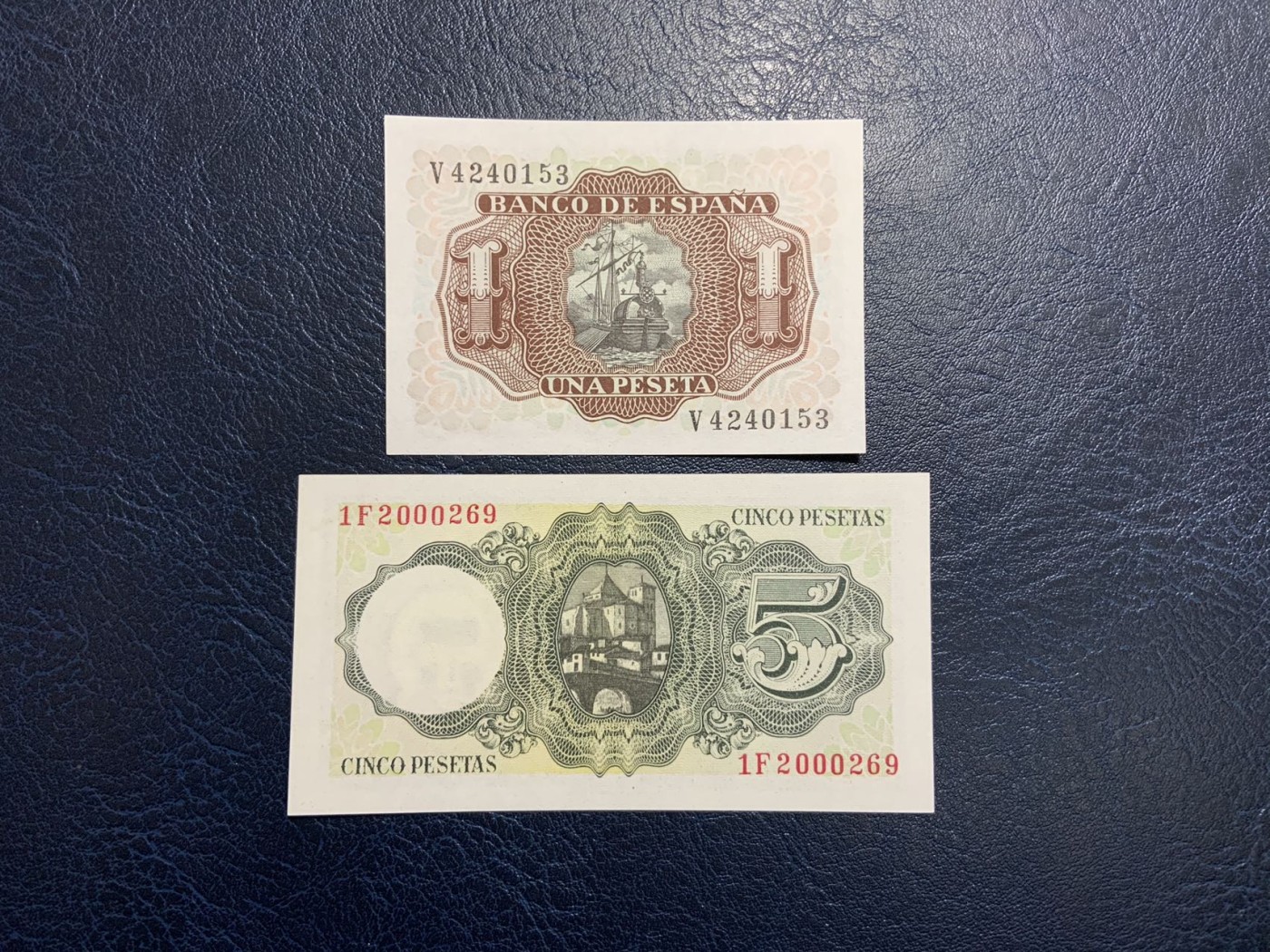 收藏联盟Quantum Auction 第326期拍卖  西班牙1953年1比塞塔和1951年5比塞塔 品相全新UNC