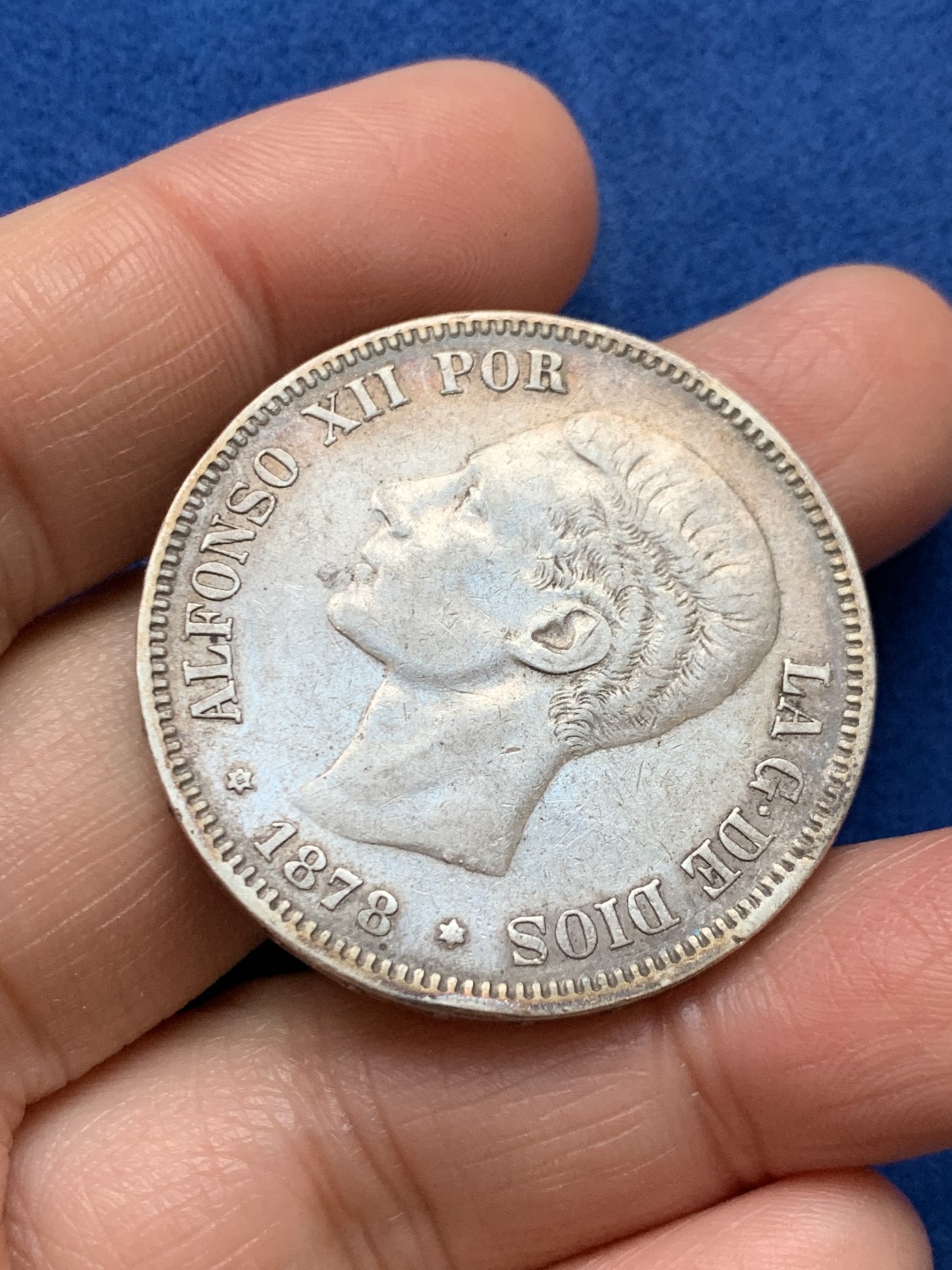 《竞宝斋》第242场-周日，周一 新年开场 (全场包邮) 西班牙1878阿方索十二世5比塞塔银币