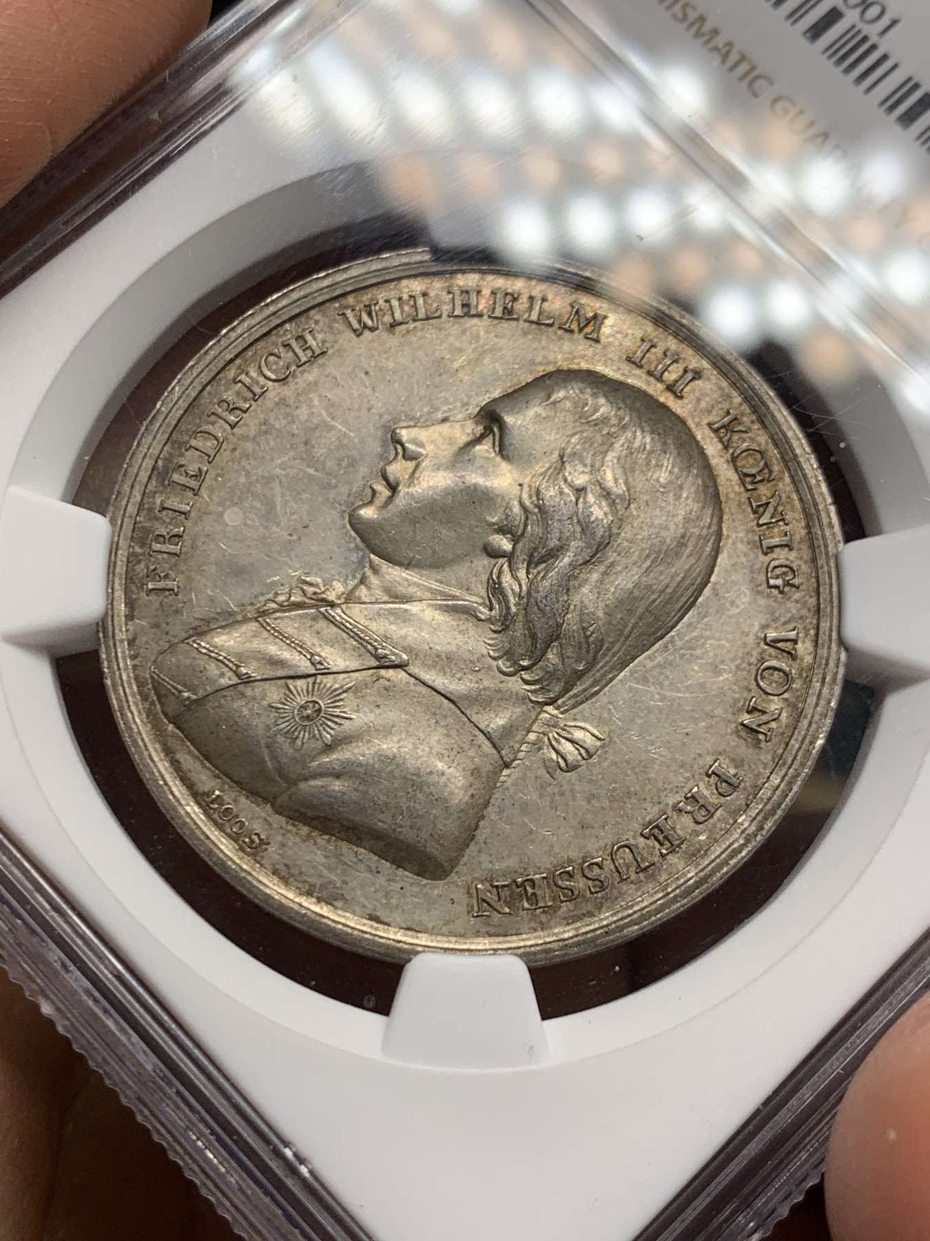 《竞宝斋》第242场-周日，周一 新年开场 (全场包邮) NGC MS62 德国 1800 普鲁士 威廉三世 新世纪 银章 高细节 难得品种