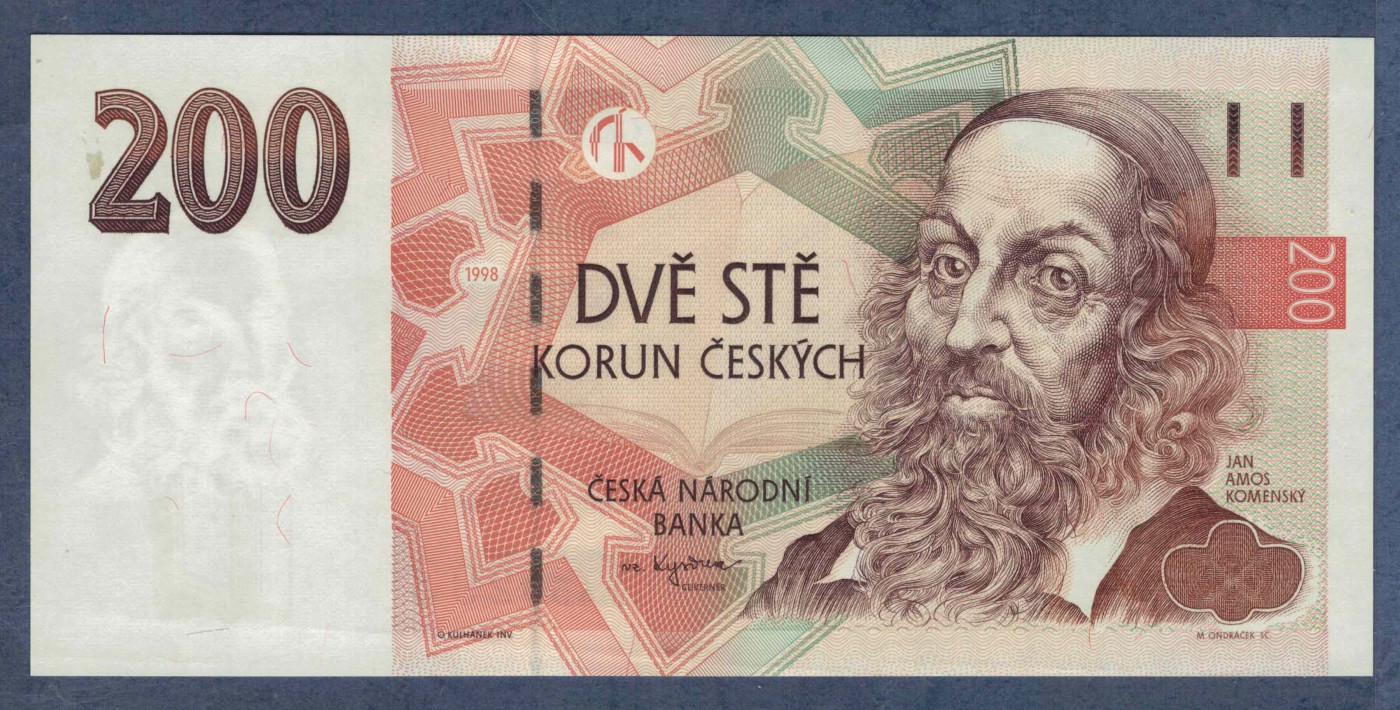 捷克1998年200克朗 欧洲纸币 实物图 UNC